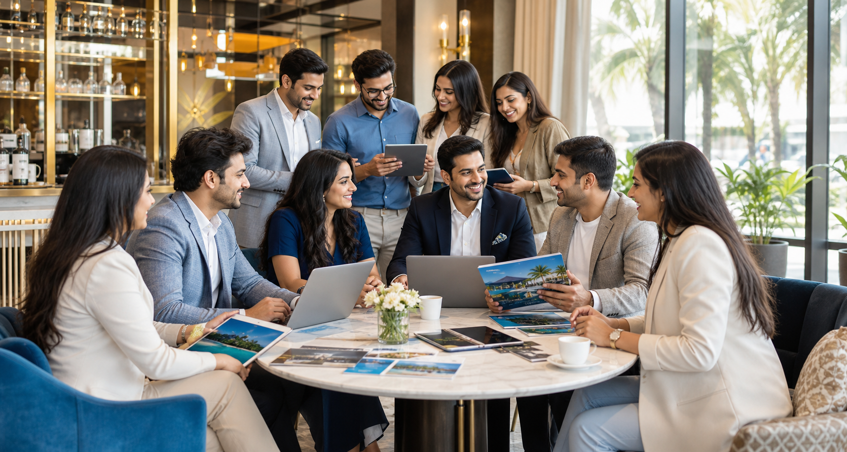 Travel partners collaborating on Yes Genie premium departures